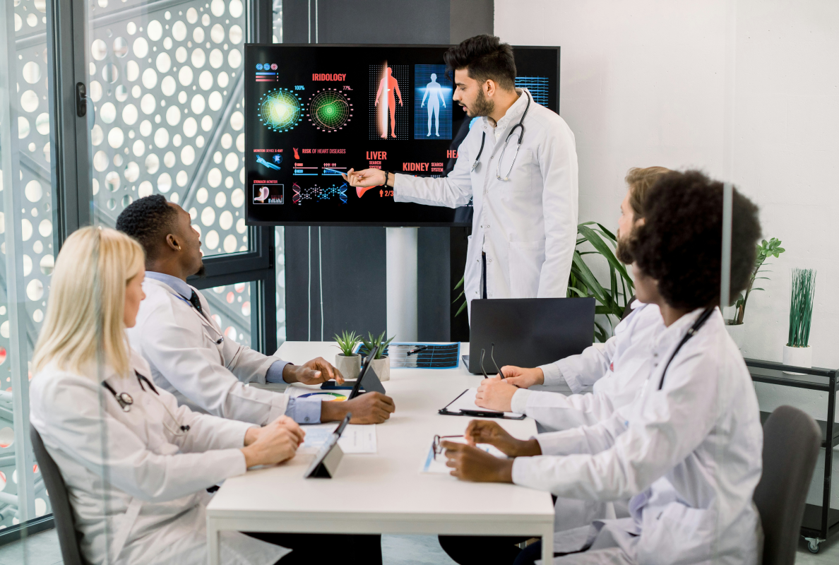 Healthcare staff attending a product and safety training session